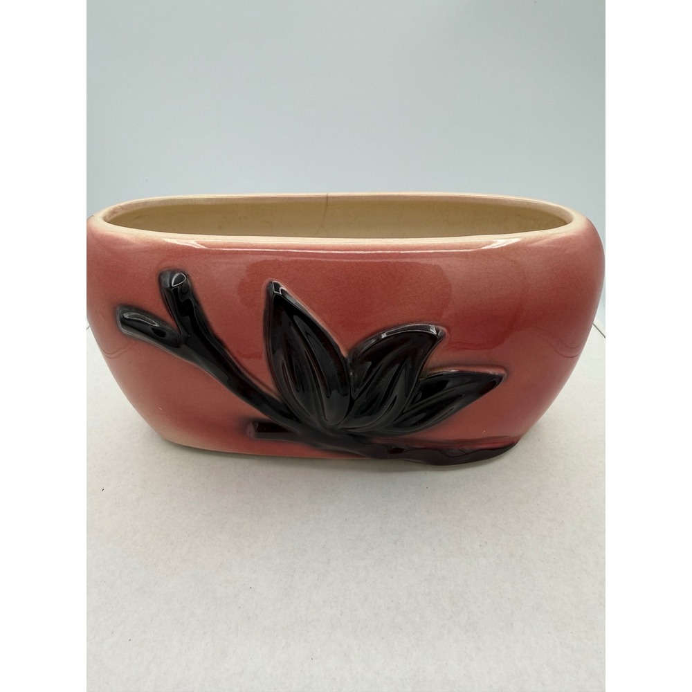 Vintage Royal Copley Pink Art Deco Planter Black Leaf 1960s Pottery
